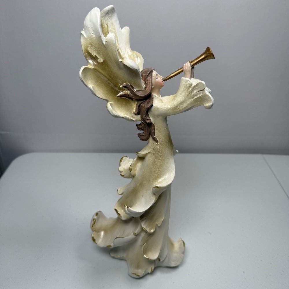 Regency International 14.5 Resin Acanthus Angel Horn Christmas Figurine